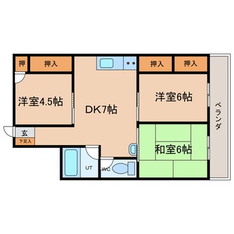 間取図 高徳線/佐古駅 徒歩21分 2階 築43年