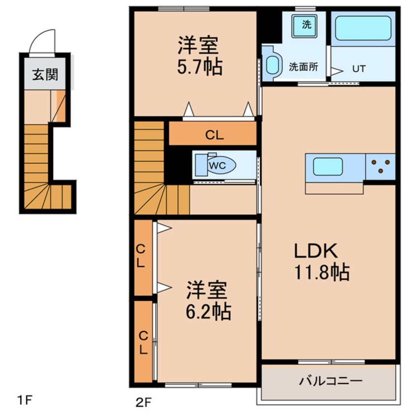 間取図 高徳線/佐古駅 徒歩7分 2階 築10年