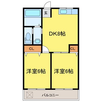 間取図 高徳線/佐古駅 徒歩19分 2階 築45年