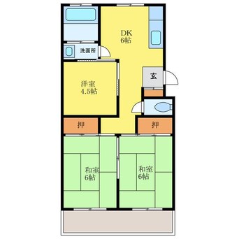 間取図 高徳線/徳島駅 徒歩50分 2階 築44年