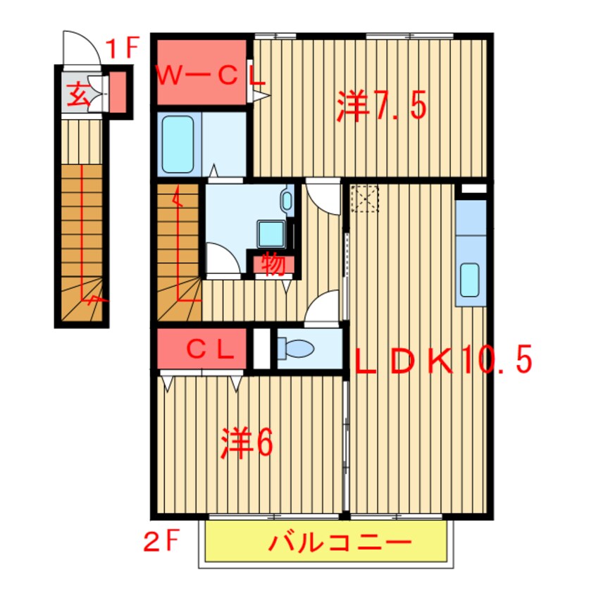 間取図 新京成電鉄新京成線/滝不動駅 徒歩19分 2階 築14年