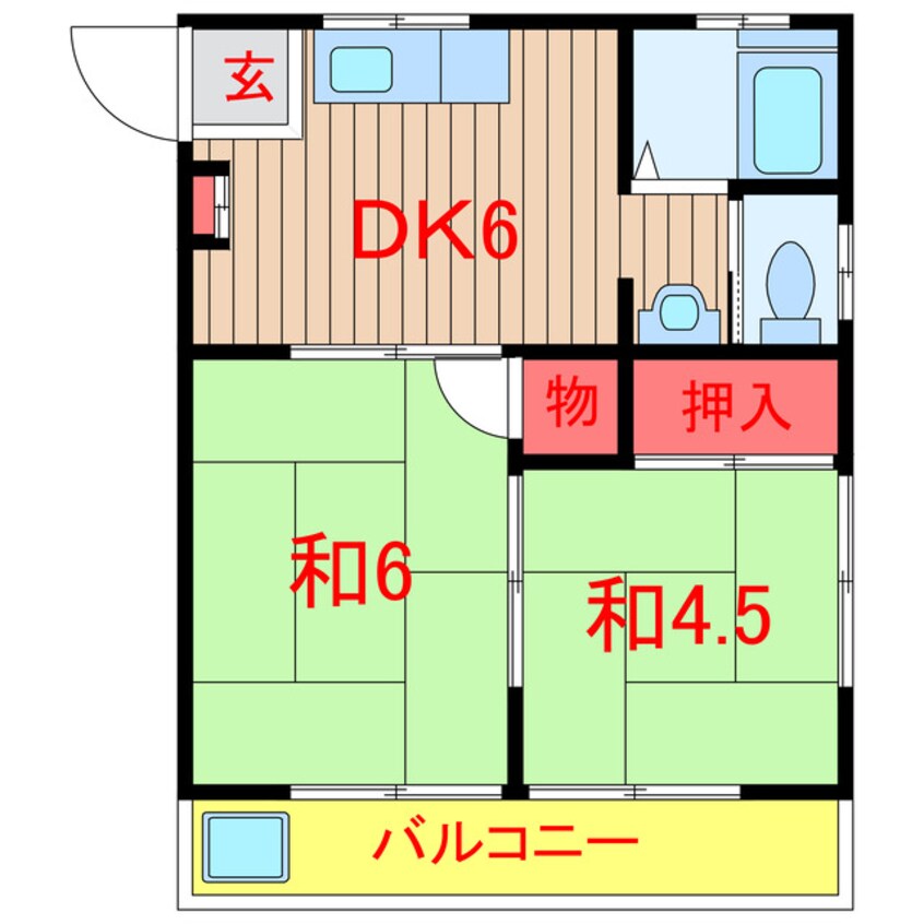 間取図 新京成電鉄新京成線/高根公団駅 徒歩5分 2階 築38年