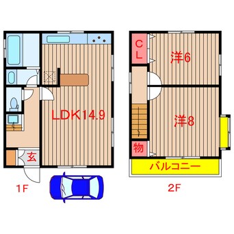 間取図 新京成電鉄新京成線/滝不動駅 徒歩19分 1-2階 築44年