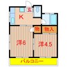 コーポ若葉 2Kの間取り