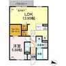 ハピネス古賀島　B棟 1LDKの間取り