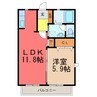 シャトー南多田 1LDKの間取り