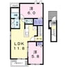 リベルテⅡ2号館（成松） 2LDKの間取り
