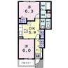 ハイデヒルズ黒瀬 2DKの間取り