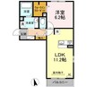 D-room花梨　Ｂ棟 1LDKの間取り
