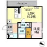 メルベーユ 1LDKの間取り