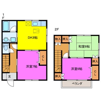 間取図 東海道本線/豊田町駅 車移動　10分2.6km 1-2階 築21年