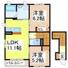 シャーメゾン羽須和 2LDKの間取り