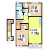 グランツオーヴェルⅠ 2LDKの間取り