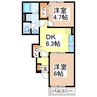 アップヴィレッジＢ 2DKの間取り