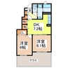 アニュー光 2DKの間取り
