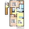 サンロイヤル夕葉 2DKの間取り