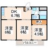 産交バス（熊本市周辺）/中惣領 徒歩3分 2階 築36年 3DKの間取り