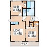 産交バス（熊本市周辺）/府内古閑 徒歩6分 1階 築21年 2LDKの間取り