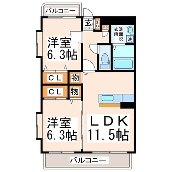 間取図 産交バス（熊本市）/府内古閑 徒歩5分 2階 築16年