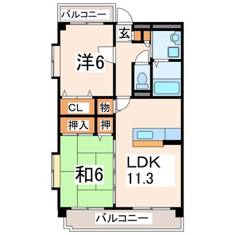 間取図 熊本市電Ａ系統<熊本市交通局>/健軍町駅 徒歩7分 1階 築20年