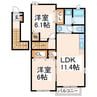 熊本バス/中辺田見 徒歩9分 2階 築14年 2LDKの間取り
