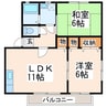 熊本バス/中無田 徒歩5分 1階 築24年 2LDKの間取り