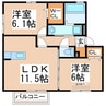 熊本都市バス（熊本市）/セイラタウン南 徒歩4分 2階 築13年 2LDKの間取り