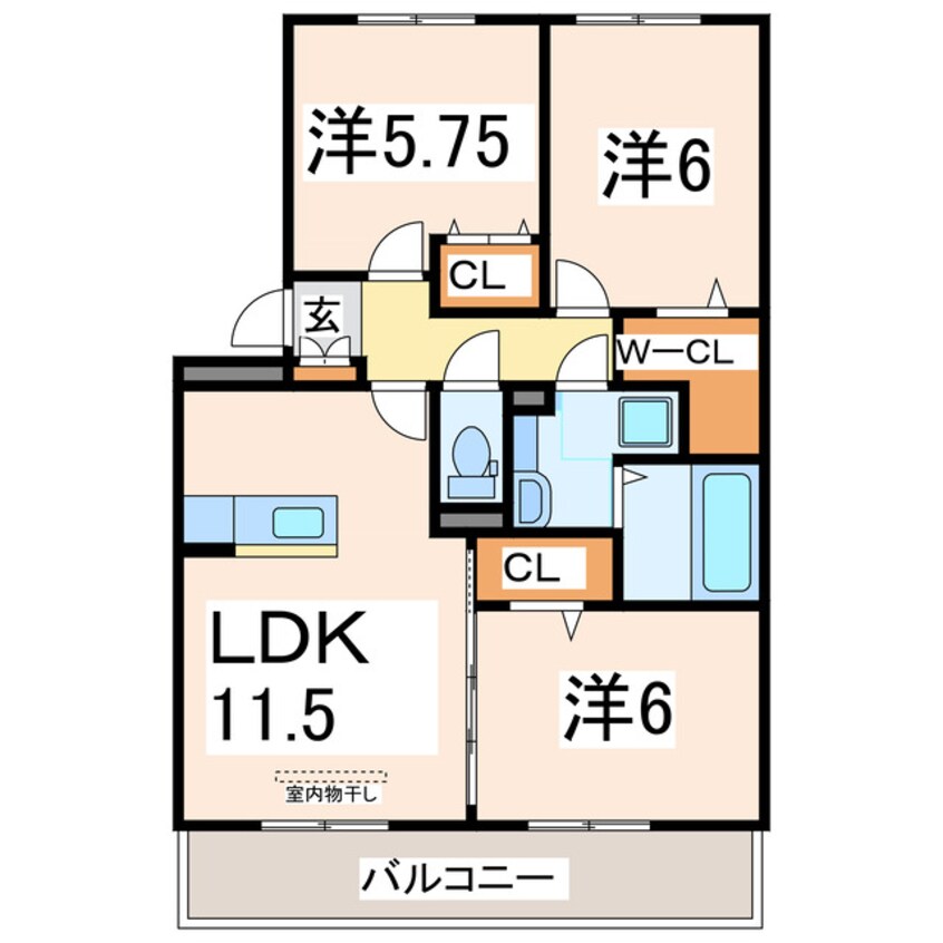 間取図 熊本都市バス（熊本市）/江津郵便局前 徒歩2分 3階 築11年