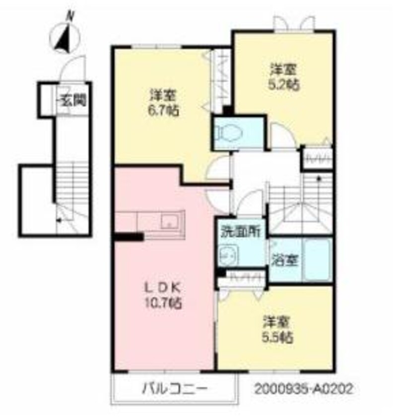 間取図 熊本都市バス（熊本市）/尾ノ上小学校前 徒歩4分 2-2階 築11年