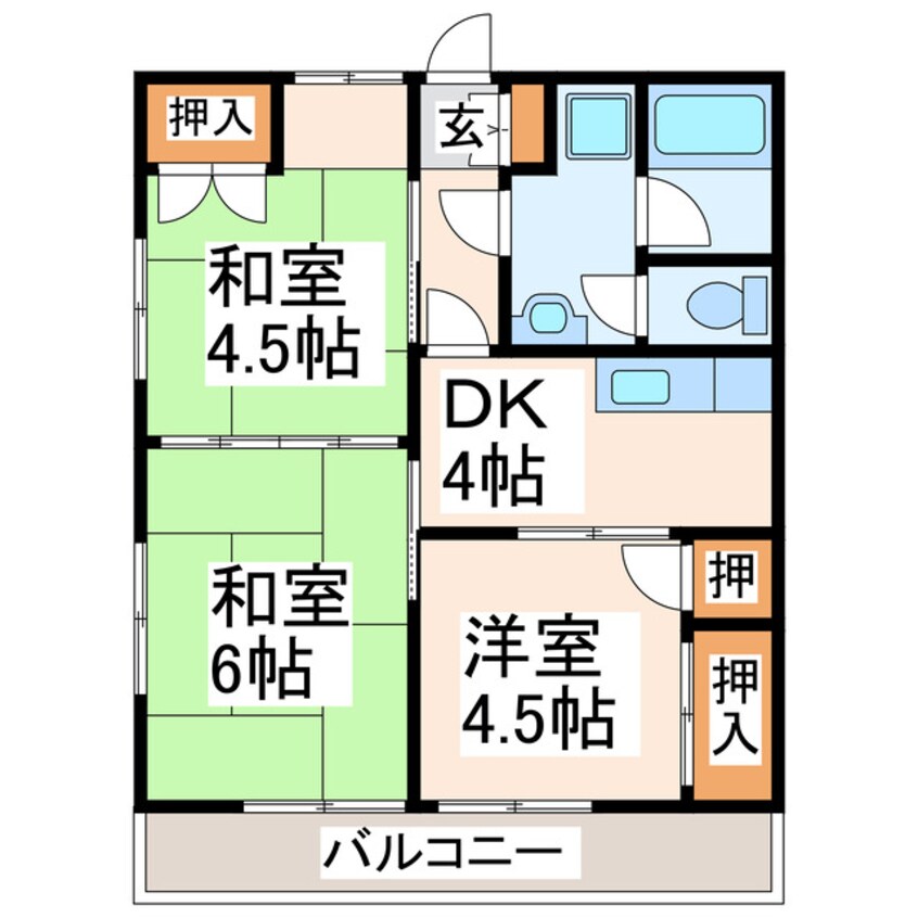 間取図 熊本都市バス（熊本市）/尾ノ上小学校前 徒歩1分 2階 築36年