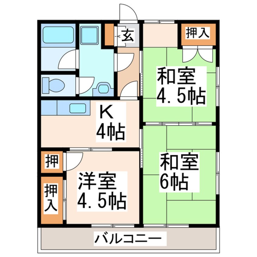 間取図 熊本都市バス（熊本市）/尾ノ上小学校前 徒歩1分 2階 築36年