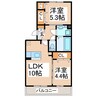 熊本市内バス/府内古閑 徒歩6分 2階 築10年 2LDKの間取り