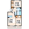 熊本市内バス/府内古閑 徒歩6分 3階 築10年 2LDKの間取り