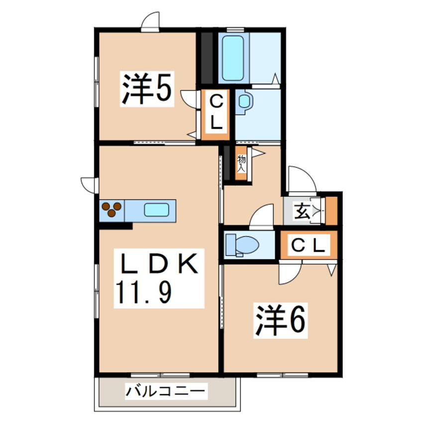 間取図 熊本都市バス（熊本市）/若葉小学校前 徒歩5分 2階 築10年