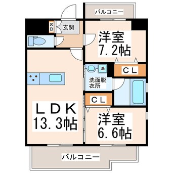 間取図 産交バス（熊本市）/秋津薬局前 徒歩2分 2階 築7年