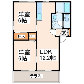 間取図 産交バス（熊本市）/託麻総合出張所前 徒歩6分 1階 築21年