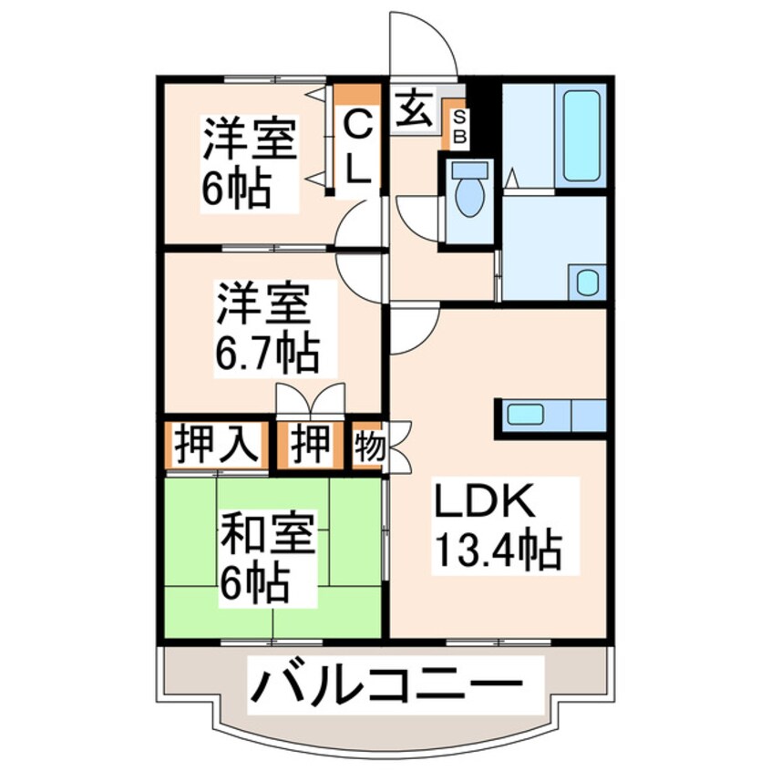 間取図 熊本市営バス/託麻南小学校前 徒歩1分 3階 築25年