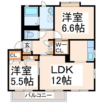 間取図 産交バス（熊本市）/松の本 徒歩4分 2階 築20年