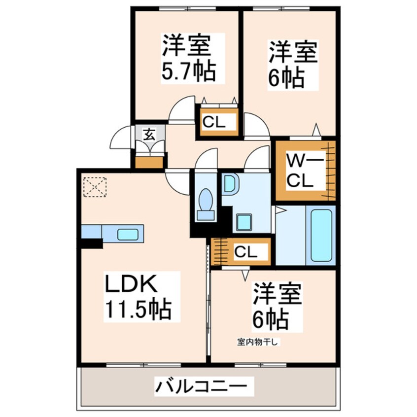 間取図 産交バス（熊本市）/保田窪四ツ角 徒歩3分 3階 築15年