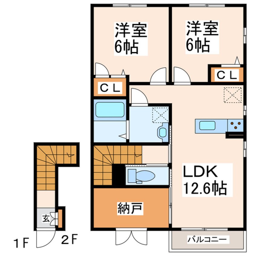 間取図 熊本都市バス（熊本市）/尾ノ上小学校前 徒歩2分 1-2階 築7年