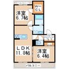 (上記以外の)熊本市内バス/山の神 徒歩3分 1階 築5年 2LDKの間取り
