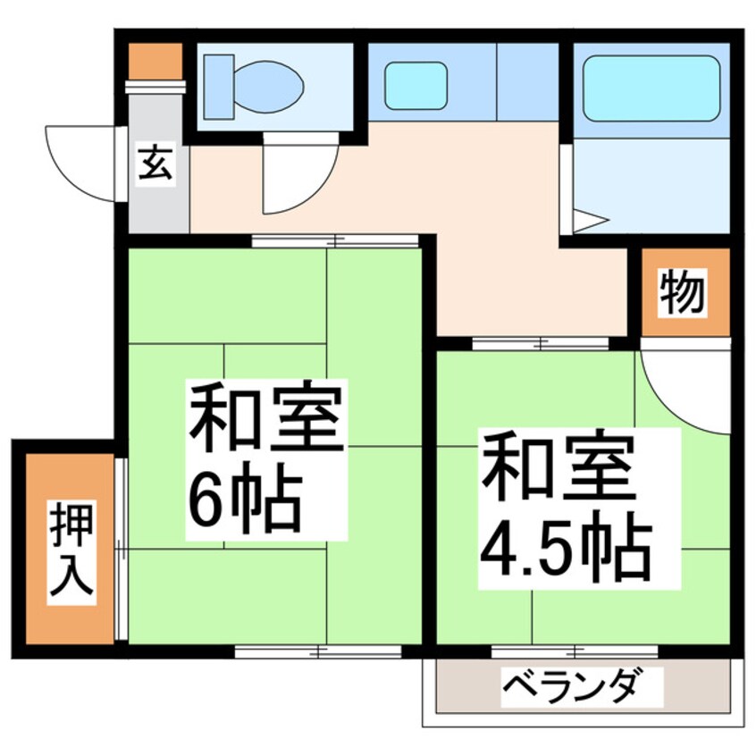 間取図 熊本市電Ａ系統<熊本市交通局>/健軍町駅 徒歩10分 2階 築43年