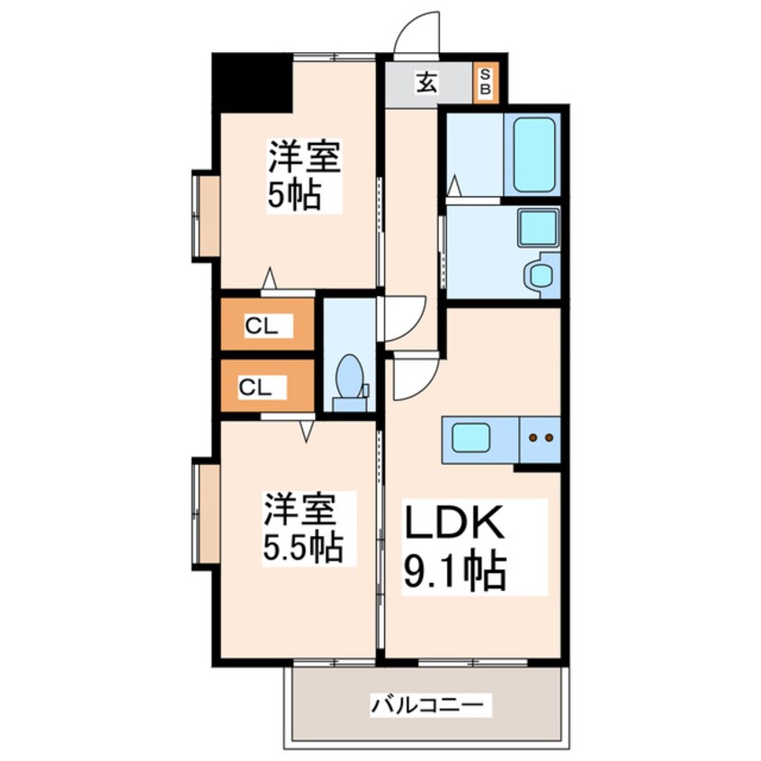 間取図 熊本都市バス（熊本市）/自衛隊通り 徒歩2分 6階 1年未満