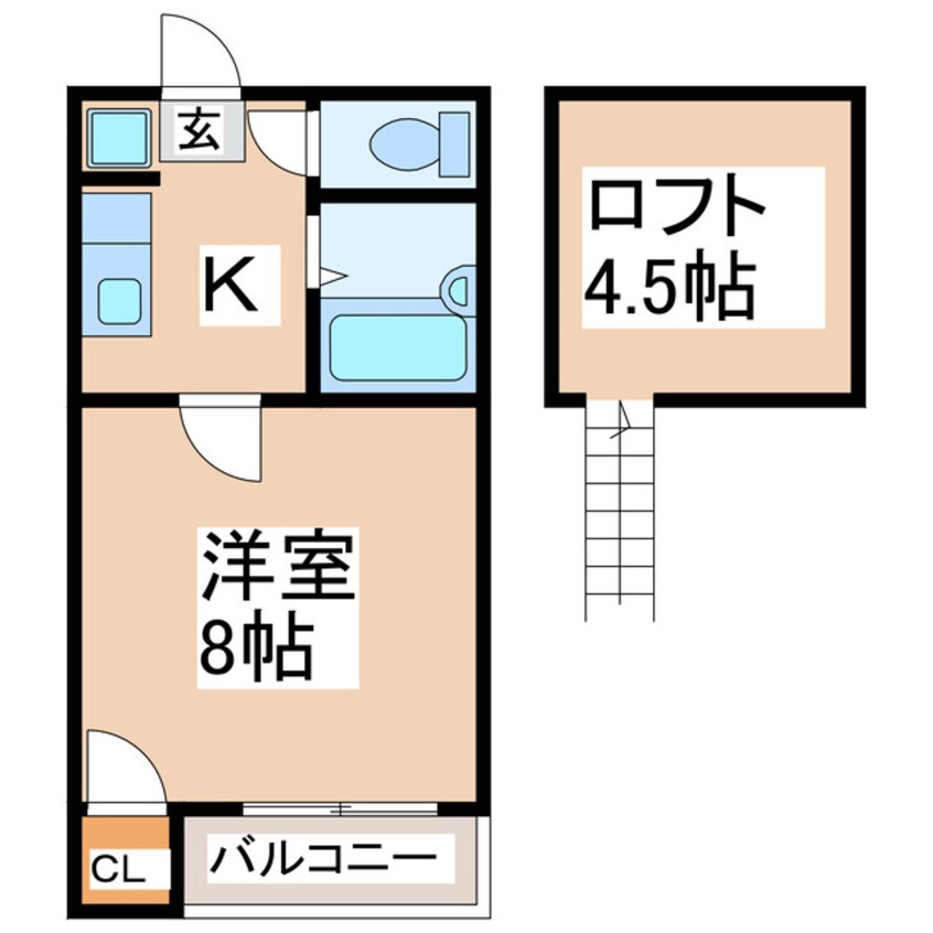 間取図 熊本都市バス（熊本市）/鉄砲塚 徒歩1分 1階 築18年