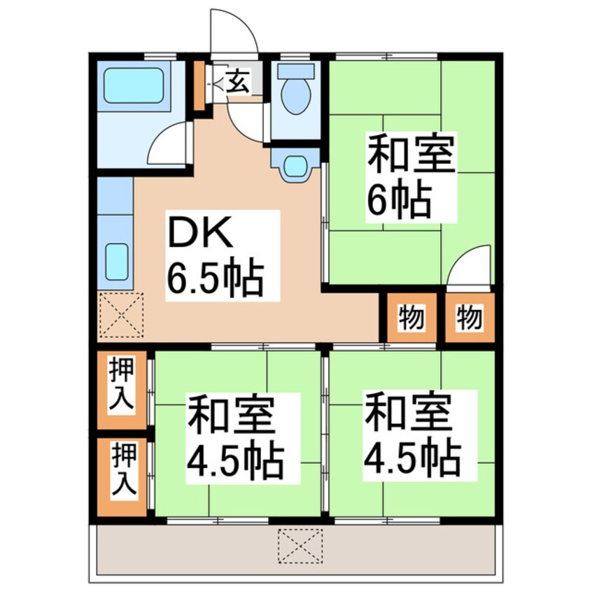間取図 産交バス（熊本市）/長嶺小学校入口 徒歩6分 2階 築45年