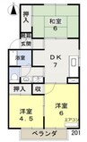 リベルテひらたC棟 3DKの間取り