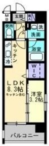 レジデンスカープ南中央町 1LDKの間取り