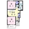 橙Ⅱ棟 2DKの間取り