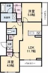 ベレオ北方 2LDKの間取り