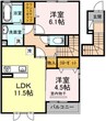 La・Maison　A棟 2LDKの間取り